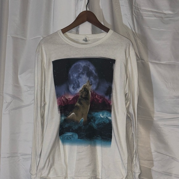 Other - White Long Sleeve Shirt with Wolf and Moon Graphic